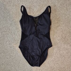Black One-Piece Swimsuit with Sheer V Panel